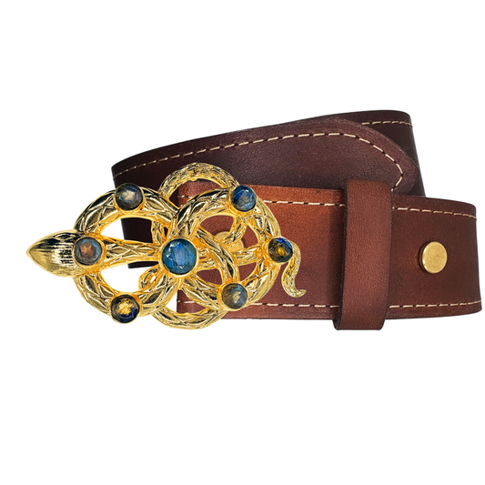 LE SERPENT Faceted Labradorite Gemstone Gold Buckle + Artisan Leather Belt