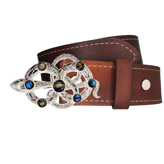 LE SERPENT Faceted Labradorite Gemstone Silver Buckle + Artisan Leather Belt