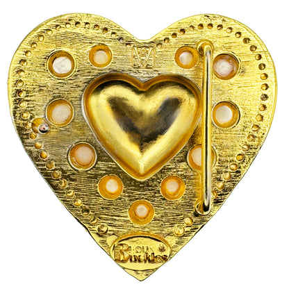 A CUSTOM GOLD HEART SHAPED BELT BUCKLE WITH FRESHWATER PEARLS ACCENTS VIEW OF THE BACK