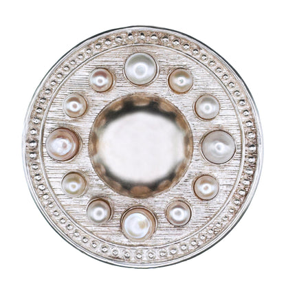 ROUND SILVER BELT BUCKLE WITH PEARL ACCENTS