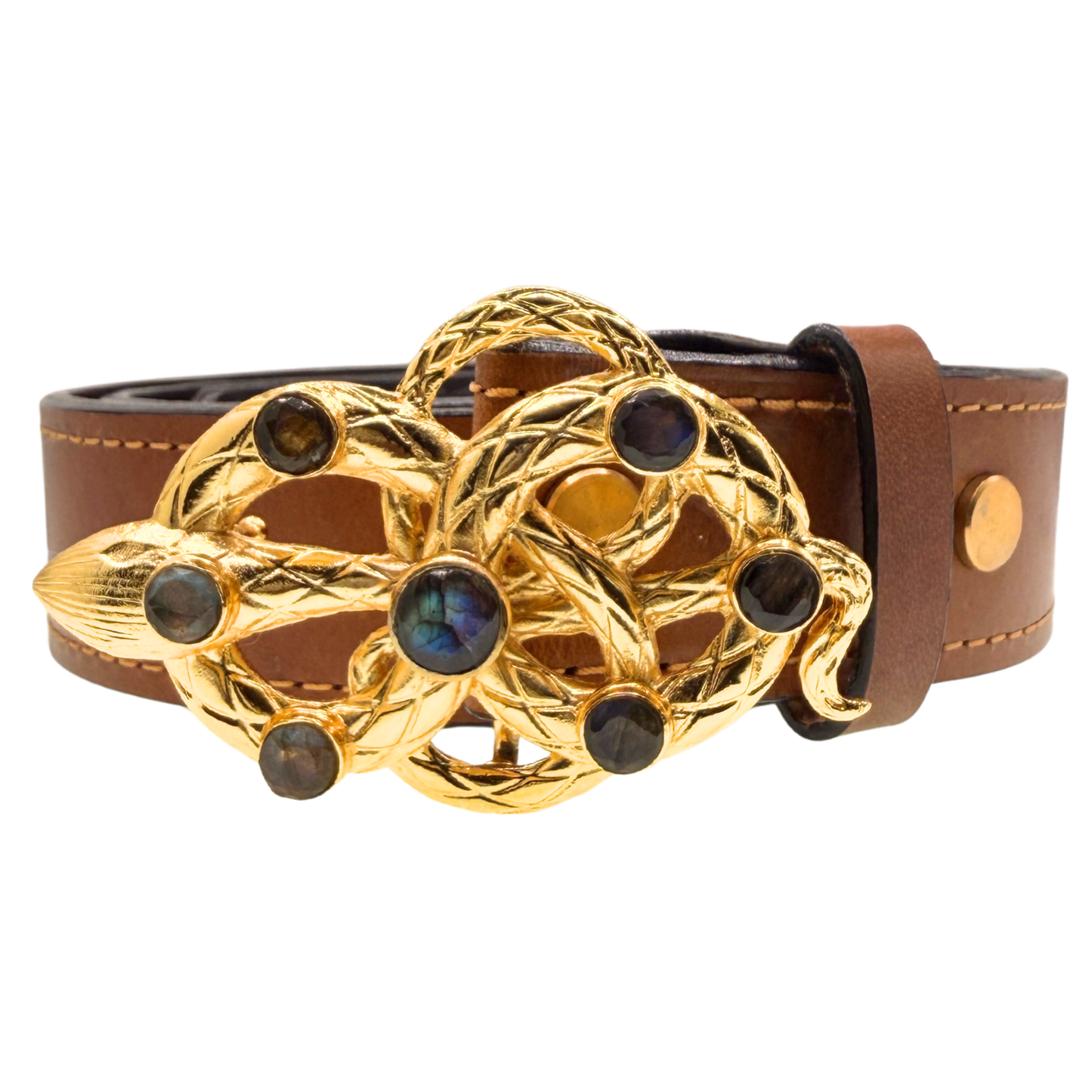 Gold Snake Labradorite Belt Buckle + Italian Leather Belt