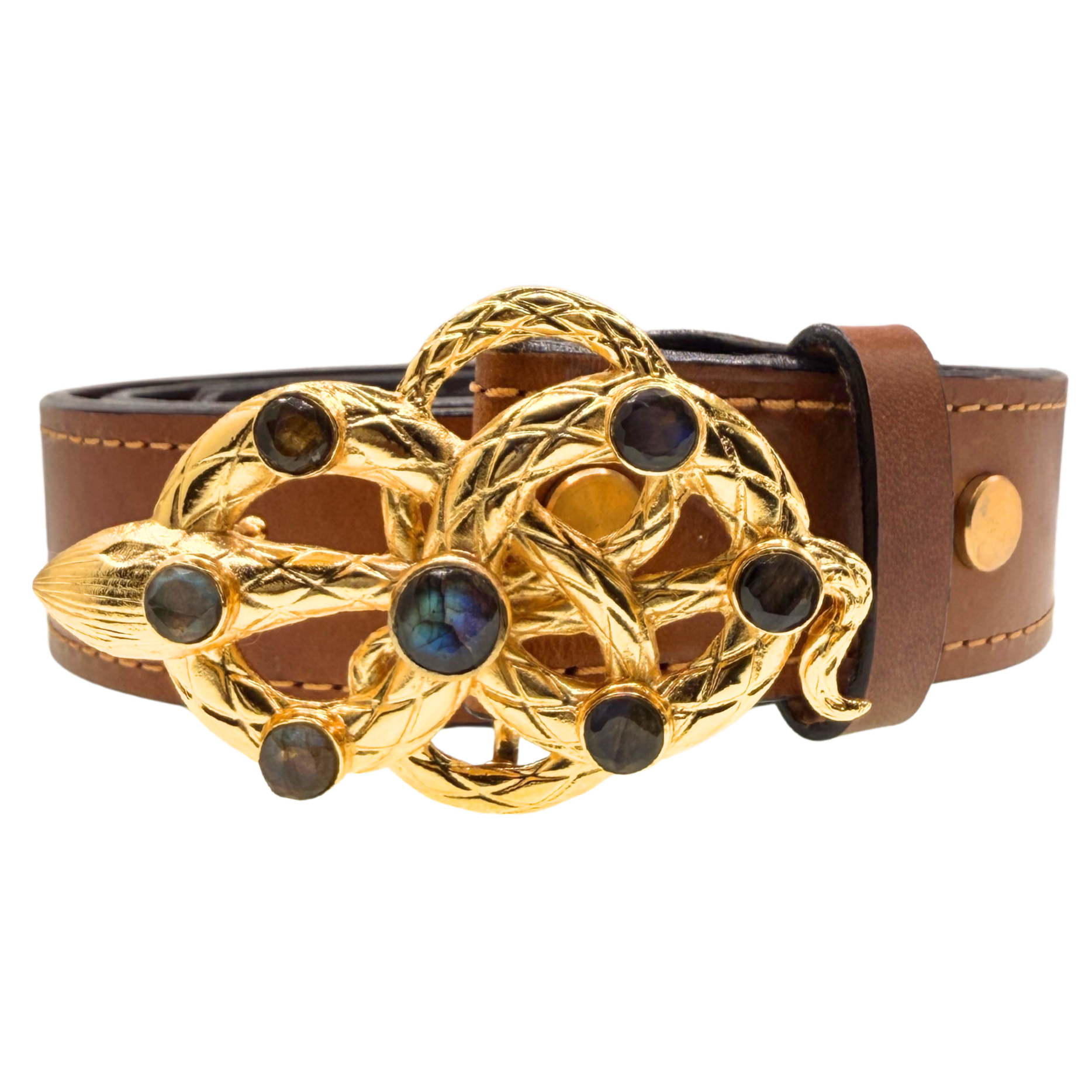 Gold Snake Labradorite Belt Buckle + Italian Leather Belt