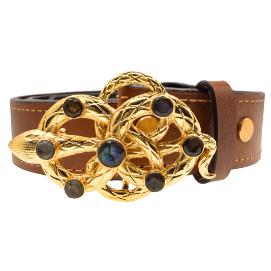Gold Snake Labradorite Belt Buckle + Italian Leather Belt