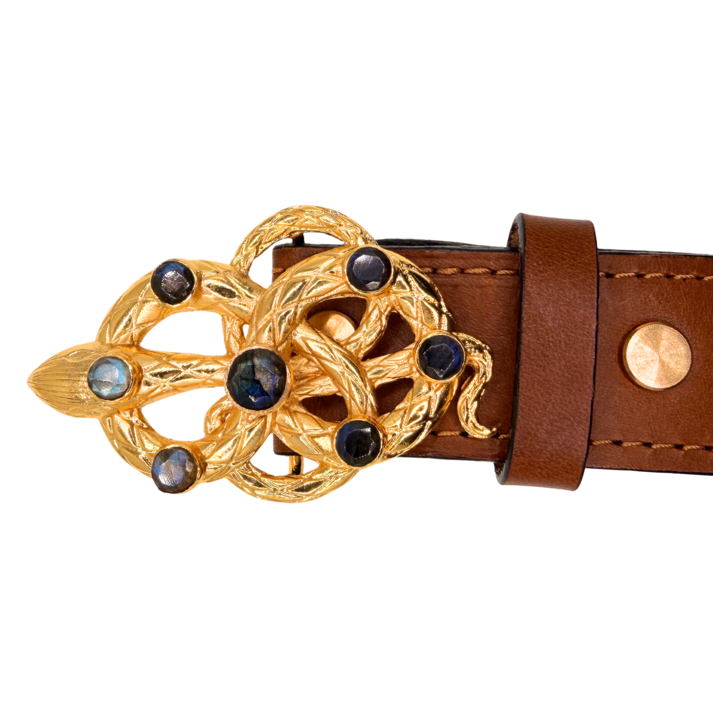 Gold Snake Labradorite Belt Buckle + Italian Leather Belt