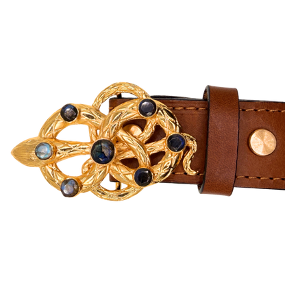 Gold Snake Labradorite Belt Buckle + Italian Leather Belt