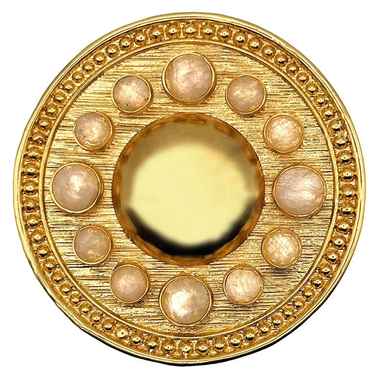 Gold Round Belt Buckle with Natural Gemstone Accents