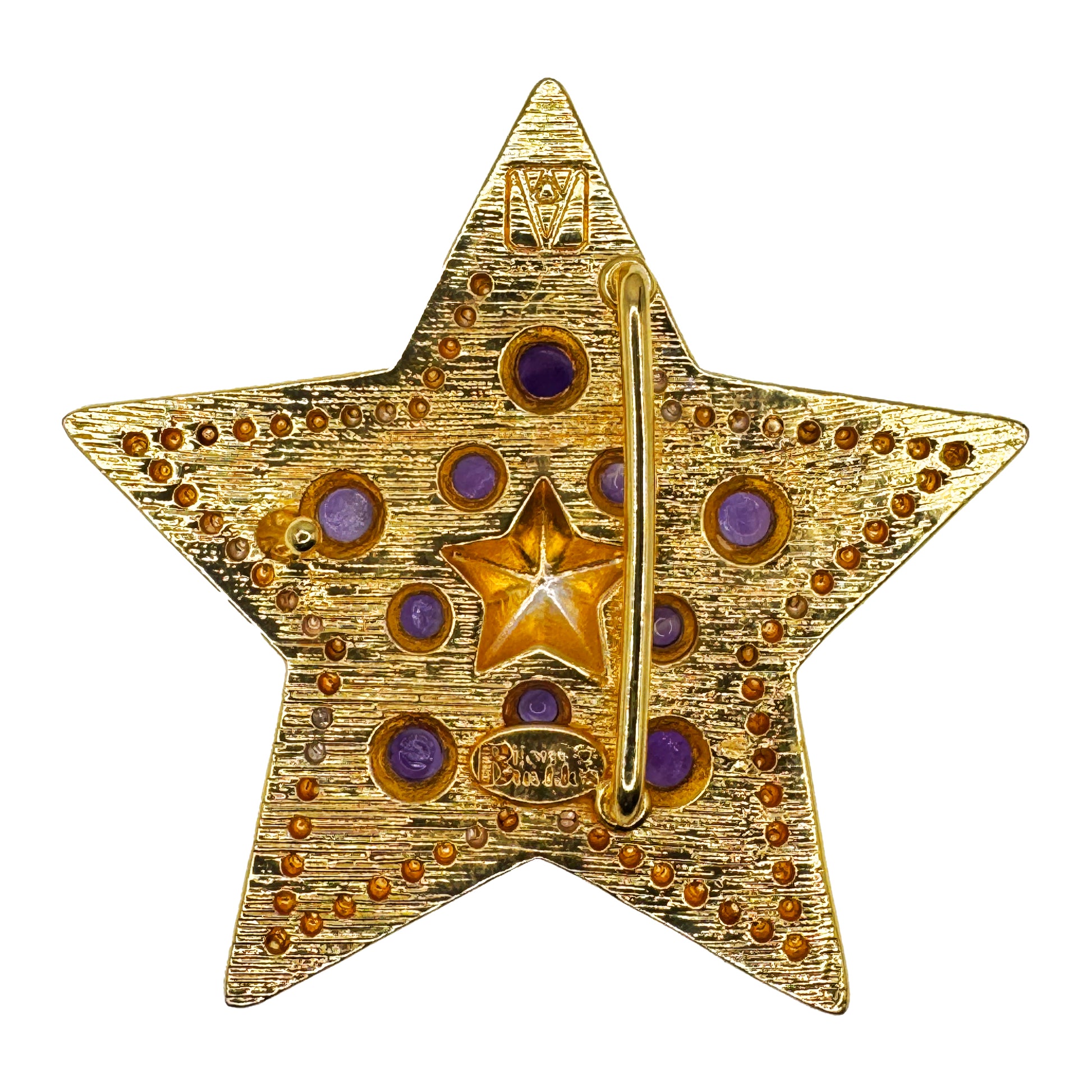 GOLD STAR SHAPED CUSTOM BELT BUCKLE WITH AMETHYST GEMSTONES